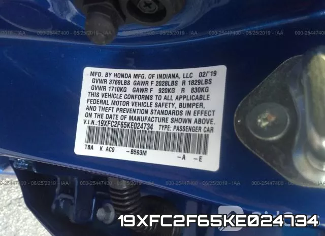 19XFC2F65KE024734 фото 10