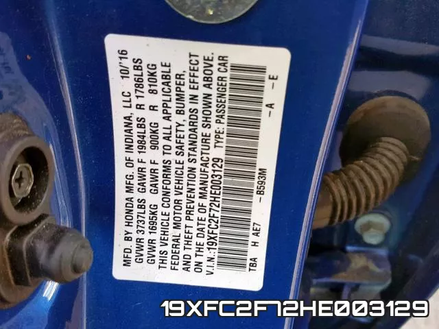 19XFC2F72HE003129 фото 2