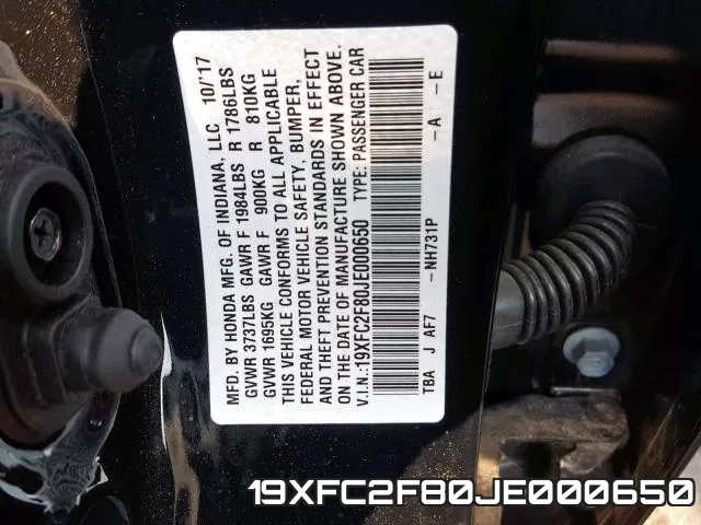 19XFC2F80JE000650 фото 2