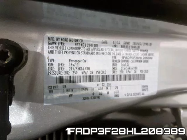 1FADP3F28HL208389 фото 2
