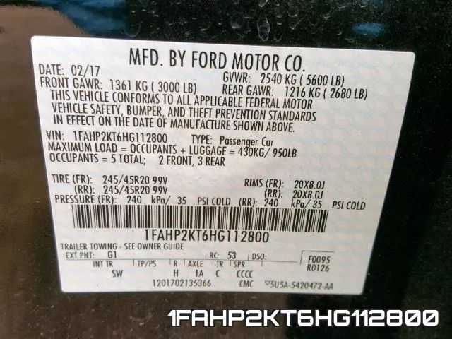 1FAHP2KT6HG112800 фото 2