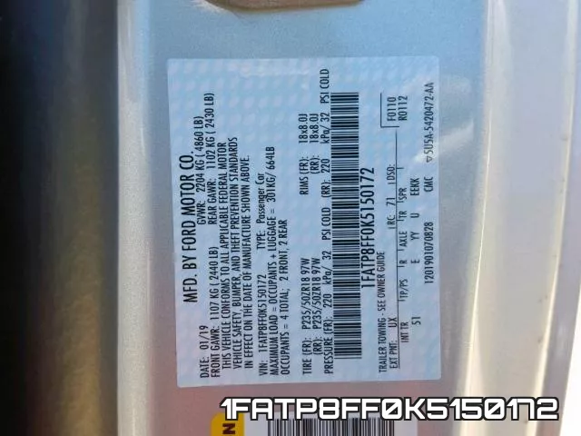 1FATP8FF0K5150172 фото 2