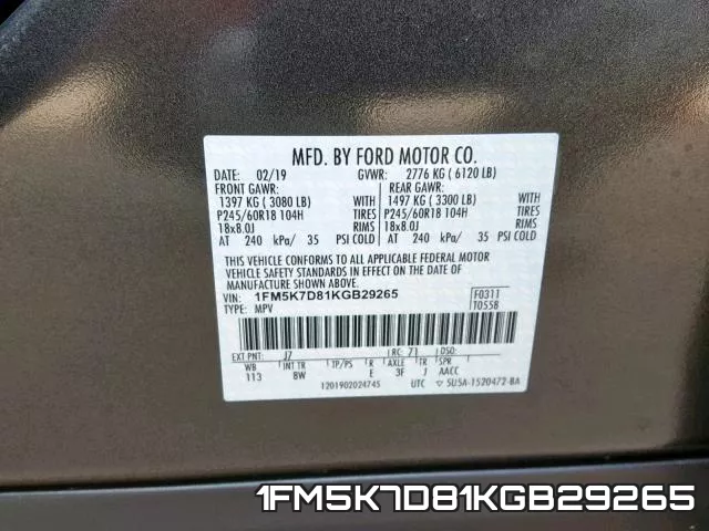 1FM5K7D81KGB29265 фото 2
