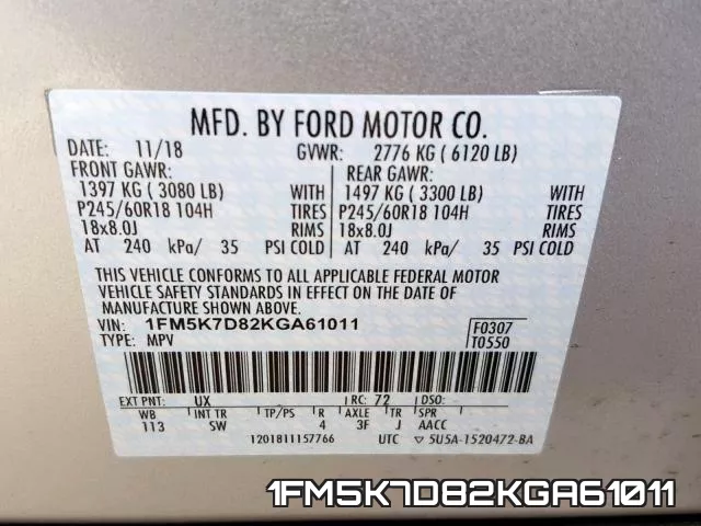 1FM5K7D82KGA61011 фото 2