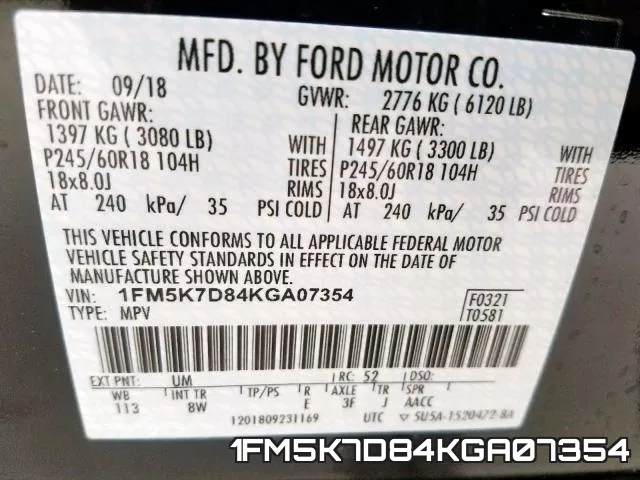 1FM5K7D84KGA07354 фото 2