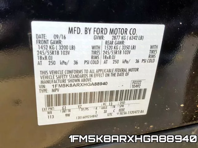 1FM5K8ARXHGA88940 фото 2