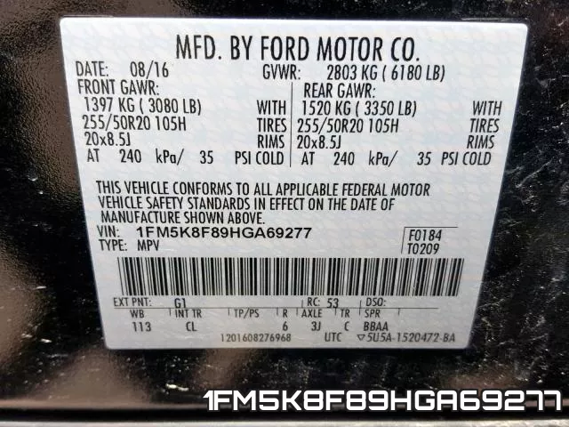 1FM5K8F89HGA69277 фото 2