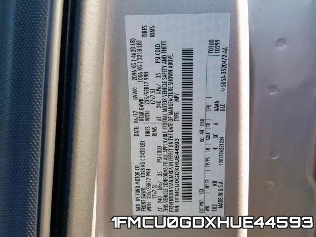 1FMCU0GDXHUE44593 фото 2