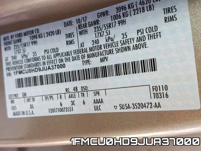 1FMCU0HD9JUA37000 фото 2