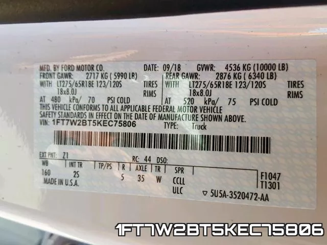1FT7W2BT5KEC75806 фото 2