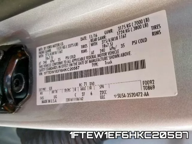 1FTEW1EF6HKC20587 фото 2