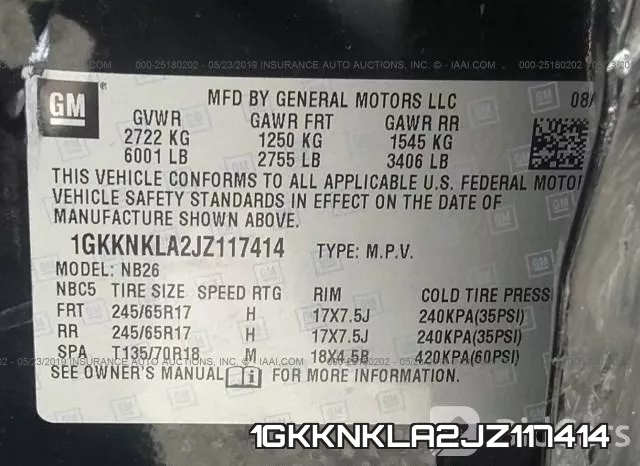 1GKKNKLA2JZ117414 фото 10