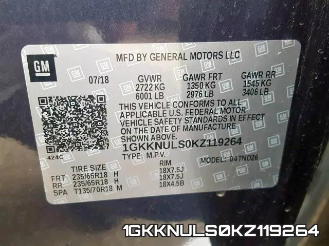 1GKKNULS0KZ119264 фото 2