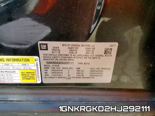1GNKRGKD2HJ292111 фото 2