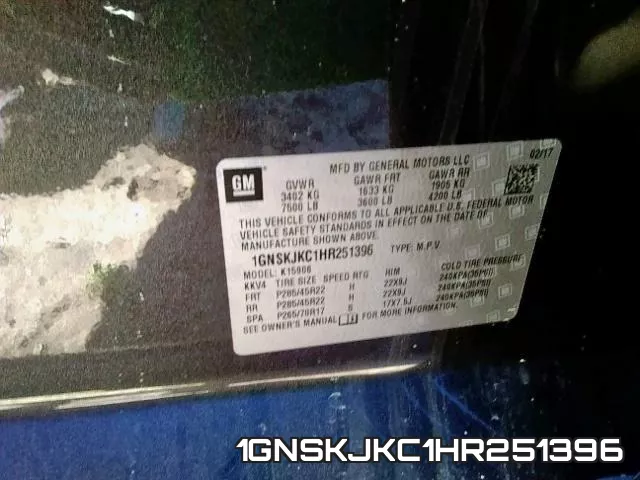 1GNSKJKC1HR251396 фото 2