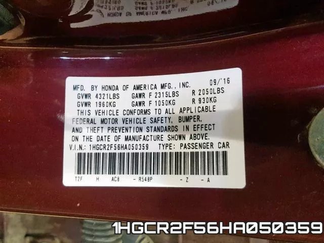 1HGCR2F56HA050359 фото 2