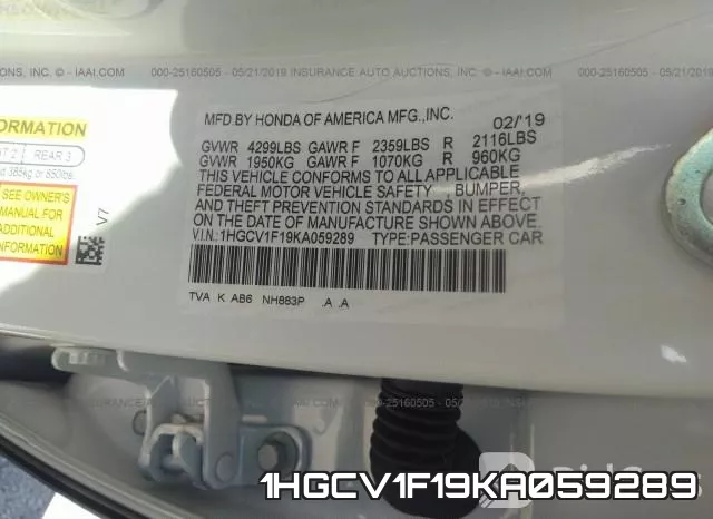 1HGCV1F19KA059289 фото 10