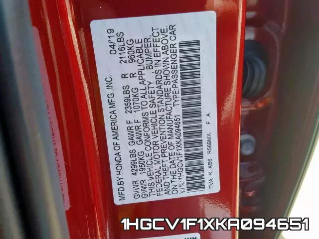 1HGCV1F1XKA094651 фото 2