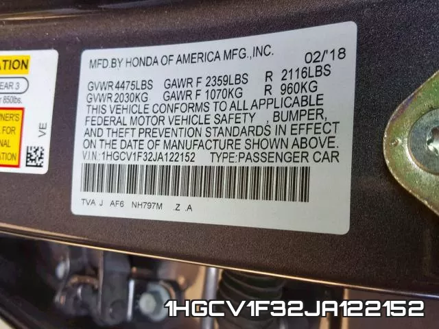 1HGCV1F32JA122152 фото 2