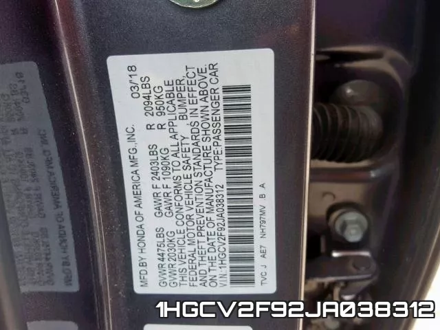 1HGCV2F92JA038312 фото 2