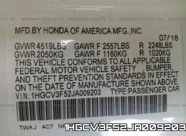 1HGCV3F52JA009203 фото 10
