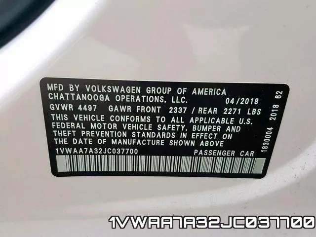 1VWAA7A32JC037700 фото 2