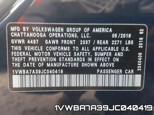 1VWBA7A39JC040419 фото 2