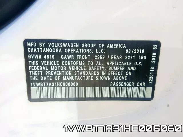 1VWBT7A31HC006060 фото 2