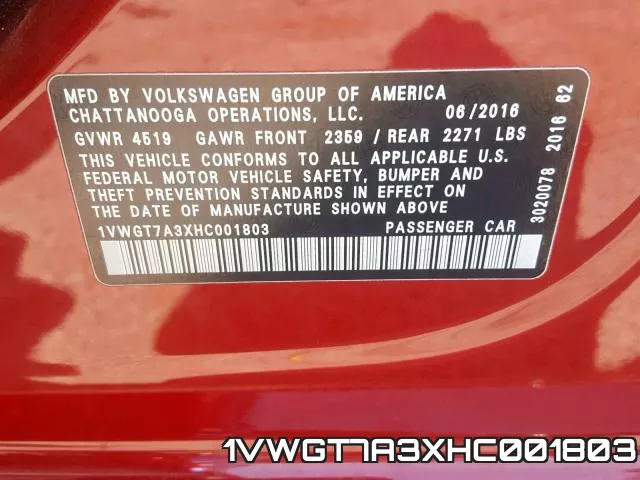 1VWGT7A3XHC001803 фото 2