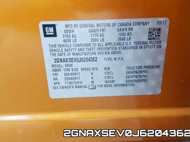 2GNAXSEV0J6204362 фото 2