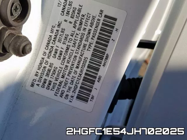 2HGFC1E54JH702025 фото 2