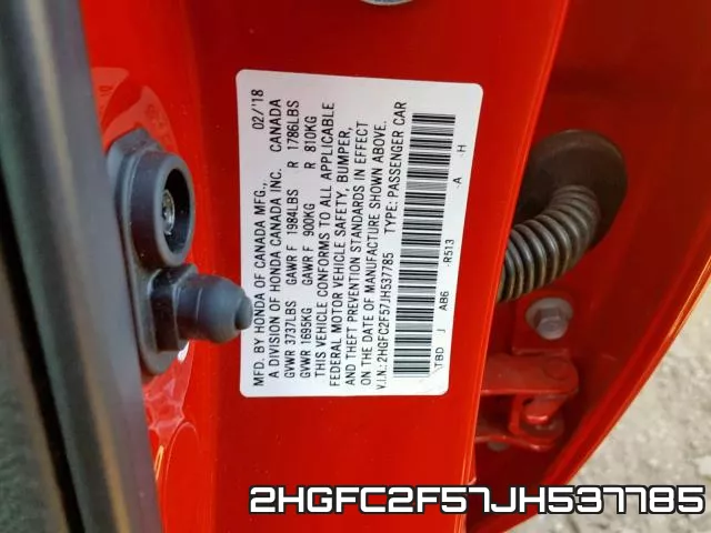 2HGFC2F57JH537785 фото 2
