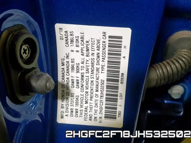 2HGFC2F78JH532502 фото 2