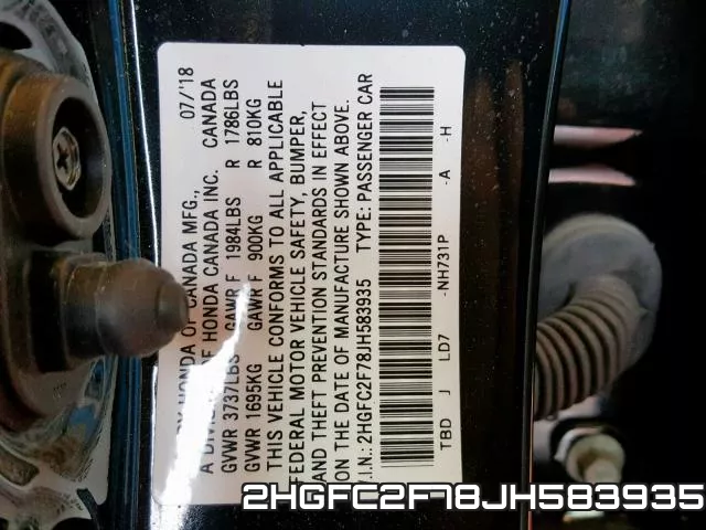 2HGFC2F78JH583935 фото 2