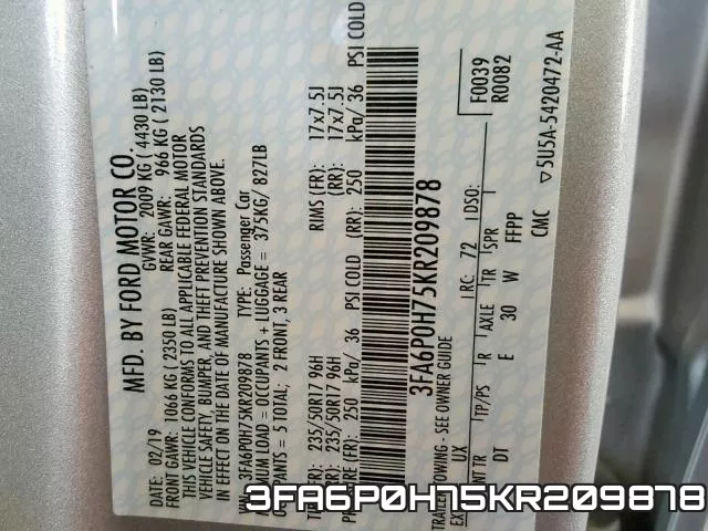 3FA6P0H75KR209878 фото 2