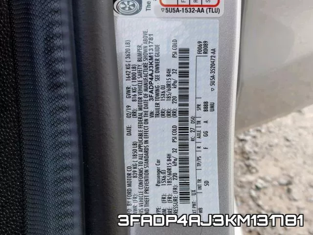3FADP4AJ3KM131781 фото 2