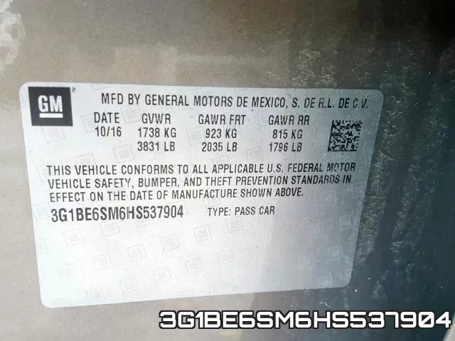 3G1BE6SM6HS537904 фото 2