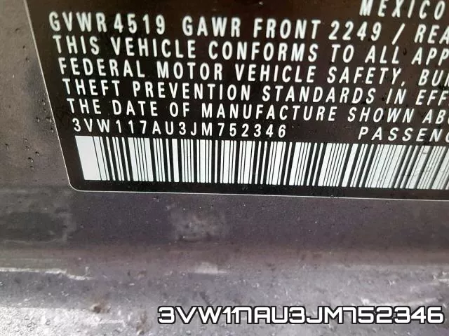 3VW117AU3JM752346 фото 2