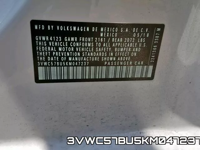 3VWC57BU5KM047237 фото 2