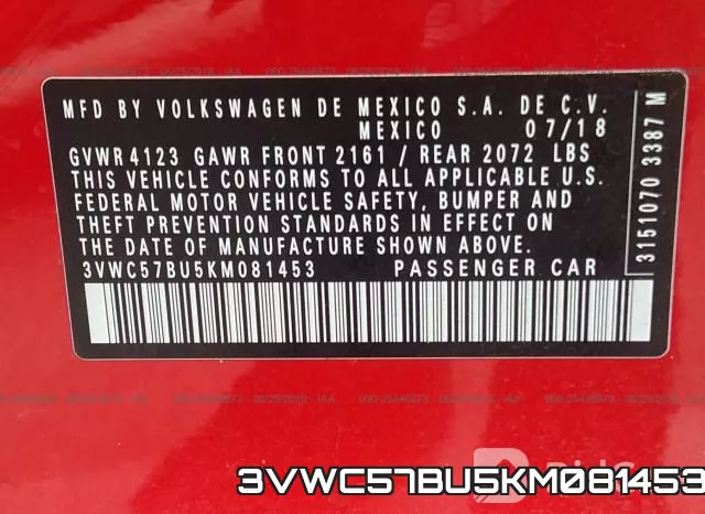 3VWC57BU5KM081453 фото 10