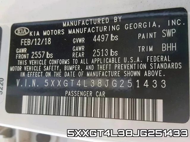 5XXGT4L38JG251433 фото 2