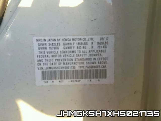 JHMGK5H7XHS021735 фото 2