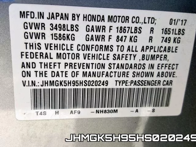 JHMGK5H95HS020249 фото 2