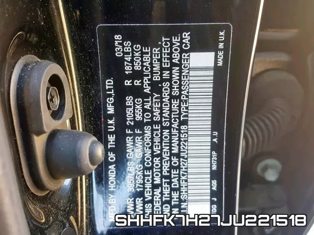 SHHFK7H27JU221518 фото 2