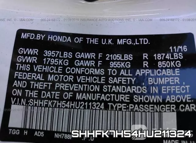 SHHFK7H54HU211324 фото 10