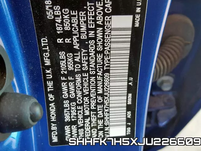 SHHFK7H5XJU226609 фото 2