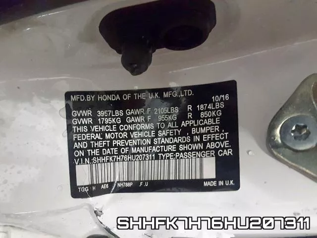 SHHFK7H76HU207311 фото 2