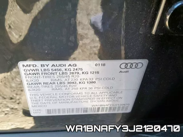 WA1BNAFY3J2120470 фото 2