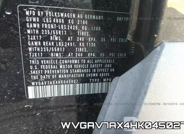 WVGAV7AX4HK045027 фото 10