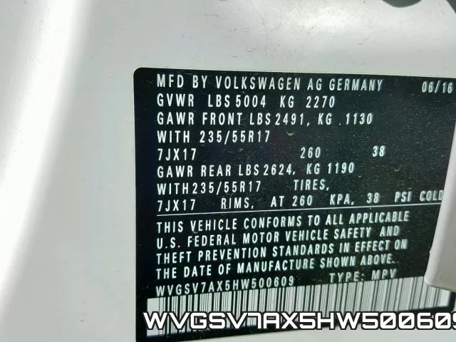 WVGSV7AX5HW500609 фото 2